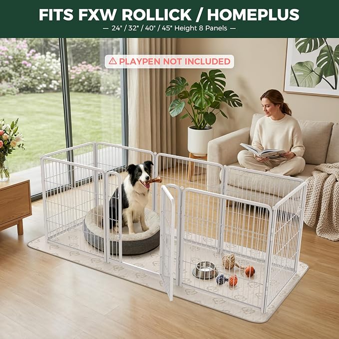 FXW Washable Pee Pads for Dogs, Puppy Pads with Super Absorbent, Specifically Designed for FXW Rollick/Homeplus 24inch 8 Panels Dog Playpen, 39" x 85" Rectangle, Khaki, 1 Pack