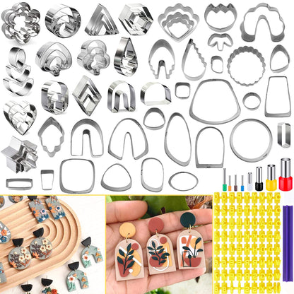 PTFJZ Polymer Clay Cutters for Earring Making 76pcs Clay Tools Set 67 Shapes Stainless Steel Clay Cutters with 8 Circle Shape Cutters 1 Letter Stamp