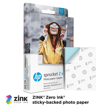 HP Sprocket 2x3" Premium Zink Sticky Back Photo Paper (50 Sheets) Compatible with HP Sprocket Photo Printers.