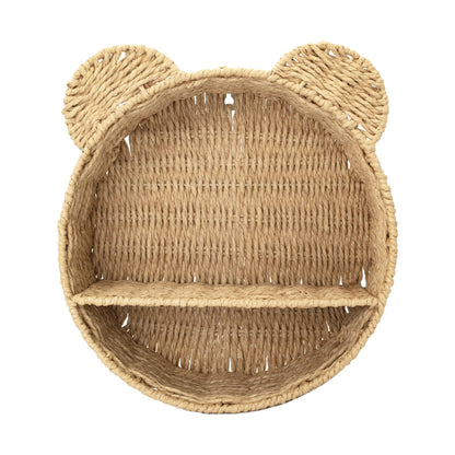 seicasaya Bear Shaped Floating Wall Shelf Handwoven Natural Paper Rope Nursery Decor for Kids Room (Natural)