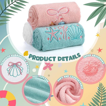 3 Pack Seashell Bow Coastal Hand Towels