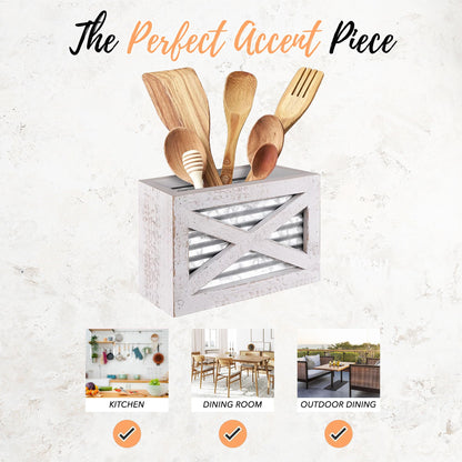 Autumn Alley Farmhouse Kitchen Set - Includes Napkin Holder, Salt and Pepper Shakers, and Utensil Holder - Rustic Barn Door Motif, Galvanized Metal, Wooden Design - Perfect for Farmhouse Kitchen Décor