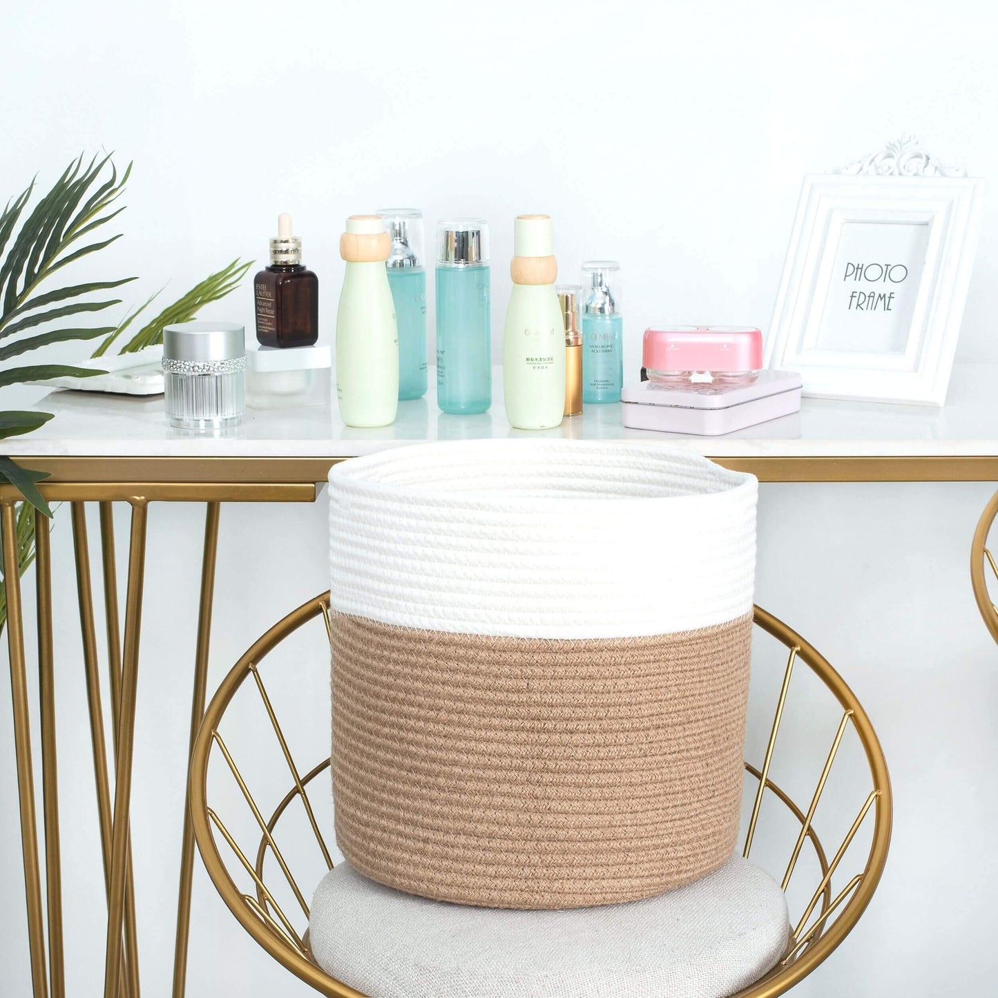 MINTWOOD Design 11 x 11 Inches Cotton Rope Basket for Flower Pot and Indoor Floor Planters, Decorative Round Woven Plant Pot Basket, Planter Covers, Small Dog Toy Storage Baskets, Jute