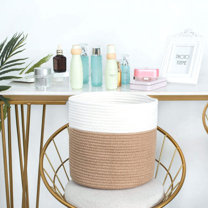 MINTWOOD Design 11 x 11 Inches Cotton Rope Basket for Flower Pot and Indoor Floor Planters, Decorative Round Woven Plant Pot Basket, Planter Covers, Small Dog Toy Storage Baskets, Jute