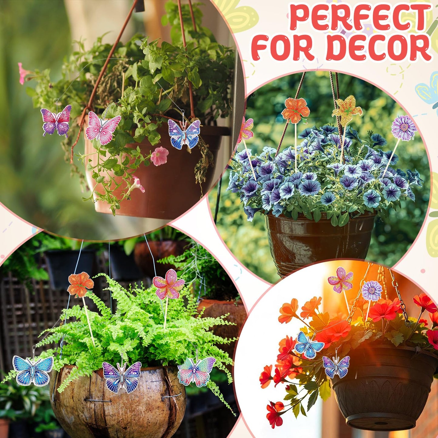 Fullhawl 16 Pcs Butterfly Flower Diamond Painting Kits 5d DIY Diamond Art Kits Garden Stakes Decor Craft with Metal and Wooden Swaying Sticks for Adults Indoor Outdoor Yard