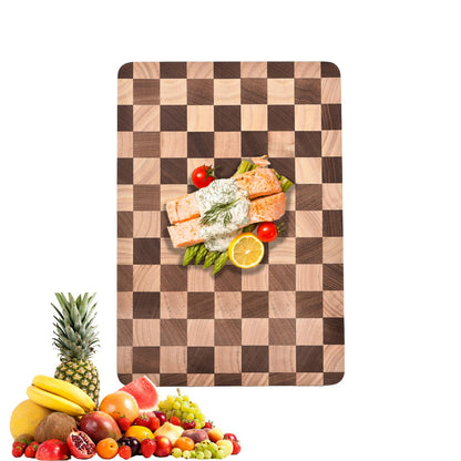 Bokaiya Checkered Cutting Board for Kitchen, 15.7"x11"x1" Thick Wood Checkerboard Chopping Board with Juice Groove& Handles, Butcher Block Serving Tray for Meat, Vegetables and Fruits