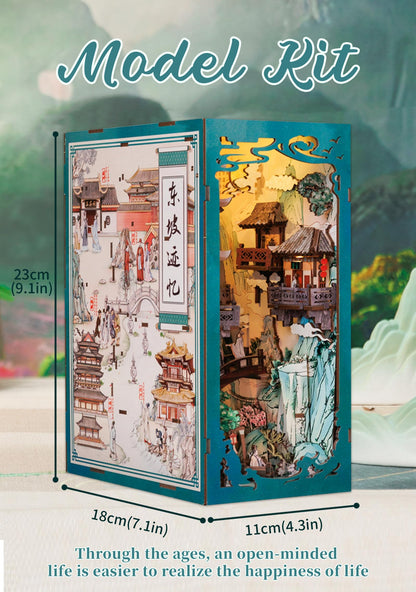 Fsolis Book Nook Kit, DIY Miniature House Kit 3D Wooden Puzzles Craft Kit for Adults Bookshelf Nook Decor Decorative Bookend for Women Teenagers and Book Lovers (Su Dongpo)