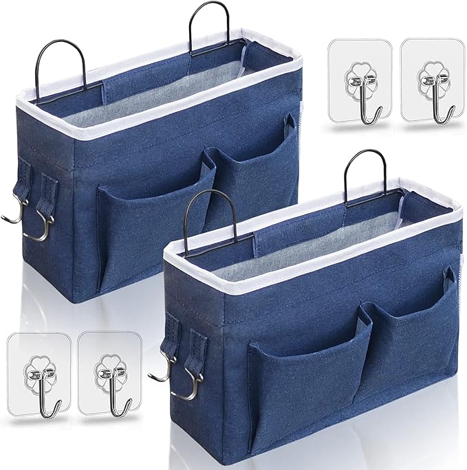2pcs Middle Wall Hanging Organizer Bag, Linen Fabric Door Hanging Storage Basket