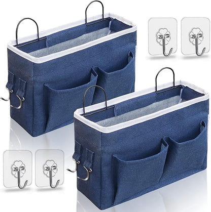 2pcs Middle Wall Hanging Organizer Bag, Linen Fabric Door Hanging Storage Basket