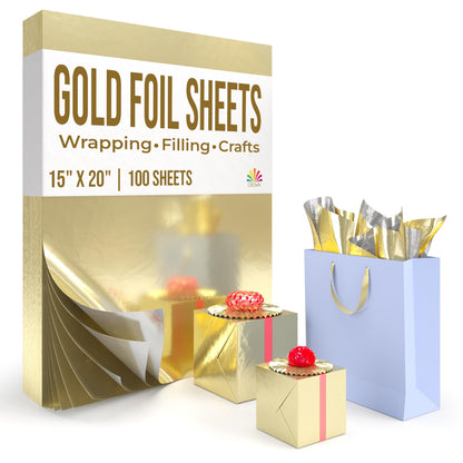 Crown Display Gold Wrapping Paper Christmas Wrapping Paper Gold Metallic Sheets | 100 Sheets 15" x 20" - For Christmas Gift Wrap, Arts & Crafts, Wedding, Birthday, Valentines Day or Mothers Day
