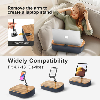 ERGONOV Lap Cozy Kindle Pillow Stand for Bed with Adjustable Arm, 360° Tablet Holder, Fits 4.7"-13" Kindle, iPad, Phone, Lap Desk for Hands Free Reading in Bed, Couch, Sofa,Gray