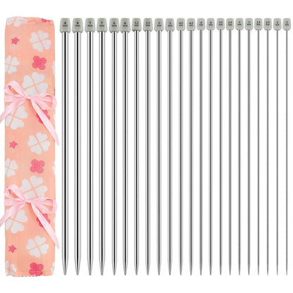 Hysagtek 22 Pcs Knitting Needles Set, 14 Inches Stainless Steel Straight Single Pointed Knitting Needle Kit Metal Knitting Kit in Different Sizes 2.0mm to 8.0mm, with Gift Organizer Bag, 11 Pairs