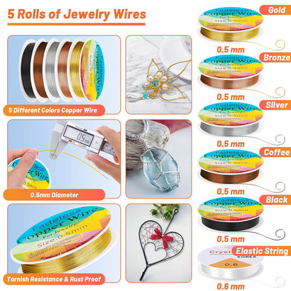 Audab Jewelry Wire Wrapping Jewelry Making Supplies Kit, Ring Sizer Measuring Tools Kit with Tools, Ring Craft Wires, Jewelry Findings for Rings Repair