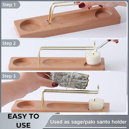 CrysDeco 3 in 1 Incense Holder for Burning Insence-Stick & Palo Santo & Sage Sticks, Hanging Upside Down Incense Stick Burner with Glass Ash Catcher, Lasting Burning Palo Santo Sage Burner for Altar