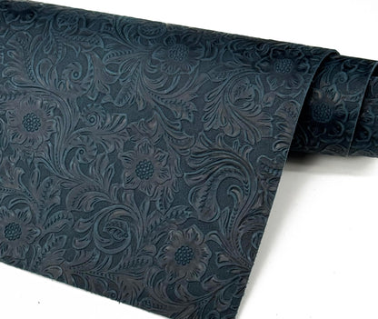 Western Style Bump Texture Geometric Pattern 2.0mm(5-5.5oz) Genuine Leather Sheet,Floral Tooling Craft Leather for DIY Projects（Navy Blue | Pattern 12"x12"）
