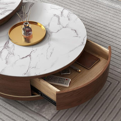 Lartis Nesting Coffee Table with Drawer Round Coffee Table Sintered Stone Coffee Table