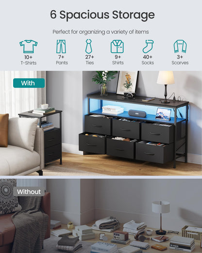 SONGMICS BELLAH Collection - Dresser for Bedroom, Chest of Drawers, TV Stand for TVs Up to 55 Inches, Living Room, Closet, 6 Drawers and 1 Shelf, Modern, Ink Black ULGS833BH02S
