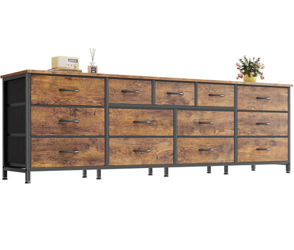 Huuger 70 Inch Dresser for Bedroom, TV Stand for 65, 75, 80 Inch TV, 13 Fabric Drawer Long Dresser, Large Entertainment Center for Bedroom, Wide Chest of Drawer with Storage, Rustic Brown