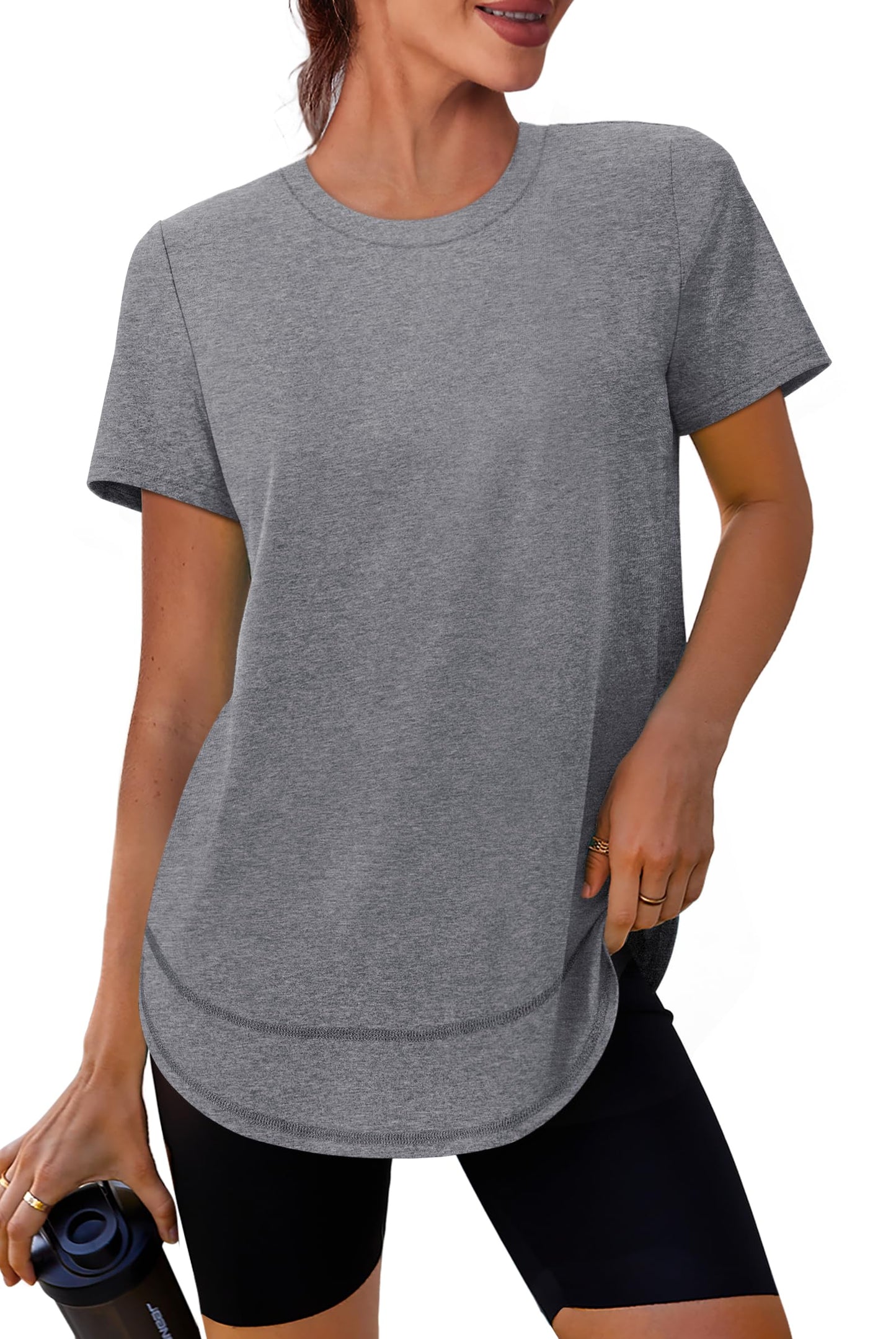 Summer Tops for Women 2025 Short Sleeve Workout Clothes Athletic Shirts Pilates Outfits Camisetas Deportivas para Mujer Grey L