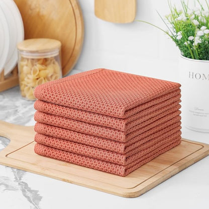 Kitinjoy 100% Cotton Kitchen Dish Cloths, 6 Pack Waffle Weave Ultra Soft
