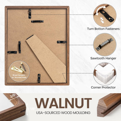 8x10 Picture Frame, USA-Sourced Natural Walnut Wood Photo Frame with Tempered Glass, Handcrafted Rounded Corner 8 x 10 Wooden Frame Matted to 5x7 Photos, Wall or Tabletop Display
