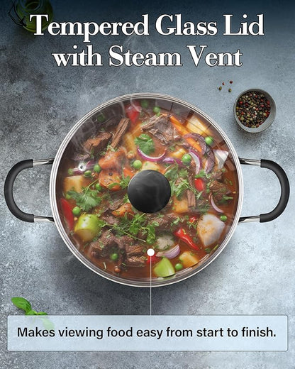 Cook N Home Professional 10.5 Quart Non stick Stock Pot with Lid, Riveted Handles, Big Soup Pot for Holiday Feasts, Stockpot with Even Heating, Induction Cookware, Oven & Dishwasher Safe, Black