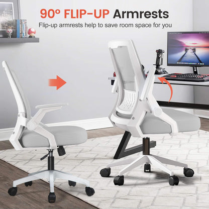 GTPLAYER Ergonomic Office Chair with Flip-up Armrests Executive Computer Chair for Home Office, Breathable Mesh & Comfy Lumbar Support, Moon Gray