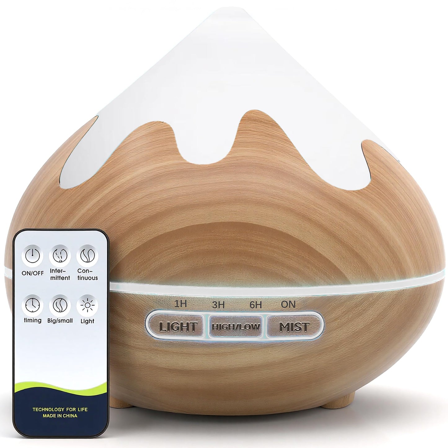 Essential Oil Diffuser for Home 500ML, Ultrasonic Large Diffuser Oil Machine with Remote Control, Aromatherapy Diffusers for Home Office Room, Aroma Diffuser with 14 Color LED & 2 Mist Mode, Brown