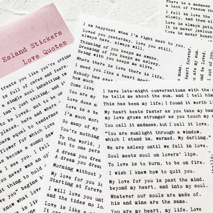 Esland 100+ Love Quotes Inspirational Motivational Scripts Planner Stickers Typewriter Style Sayings Letters Aesthetic Journal Diary Scrapbook Art Crafts Accessories 4 Sheets