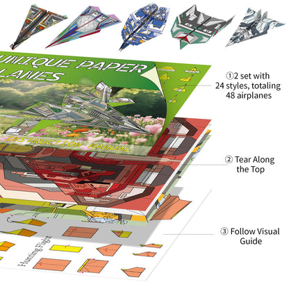 Elfew 48 Sheet Paper Airplane Kit for Kids Ages 6-8,8-12, Origami Paper Plane Kits for Boys, Crafts for Kids Activities, Origami Book, Airplane Toys Gifts for Boys and Girls