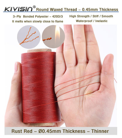 Thin Wax Polyester Thread, 0.45mm, 547 Yards, 3 Ply Round Waxed Cord Strings for Sewing, Beading, Binding, Micro Braiding, Fine Leather Craft and Micro Macrame Jewelry - Rust Red