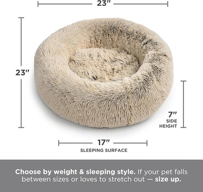 Best Friends by Sheri The Original Calming Donut Dog Bed for Small Dogs up to 25 lbs, Shag Faux Fur, Cotton Candy Pink, 23" x 23"