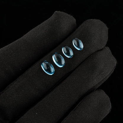 CRYSTALIS 4pcs, 8x5mm Natural Swiss-Blue-Topaz, Plain Loose Gemstone, Wholesale Bulk Cabochons, Jewelry Making Supply, Chakra Healing Polished Stones, Wire Wrapping, DIY, Gem Collection, AA+ Grade