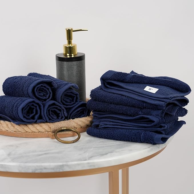 Tens Towels Pack of 24 Washcloths, 12 x 12 Inches, Lighter Weight, Quick to Dry
