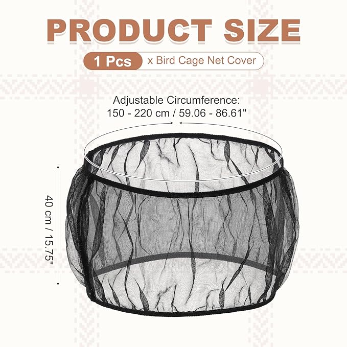 Bird Cage Seed Catcher, Bird Cage Net Cover Seeds Guard, Universal Birdcage Accessories, Black, Circumference 59.1"-86.6", Height 15.7" for Parrot Cockatiel Enclosures