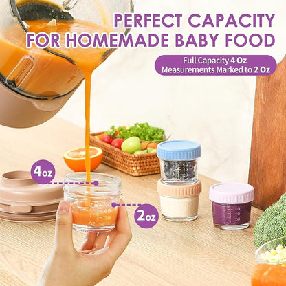 DRKIO 12 Pack Glass Baby Food Storage Containers - 4 Oz Baby Food Jars