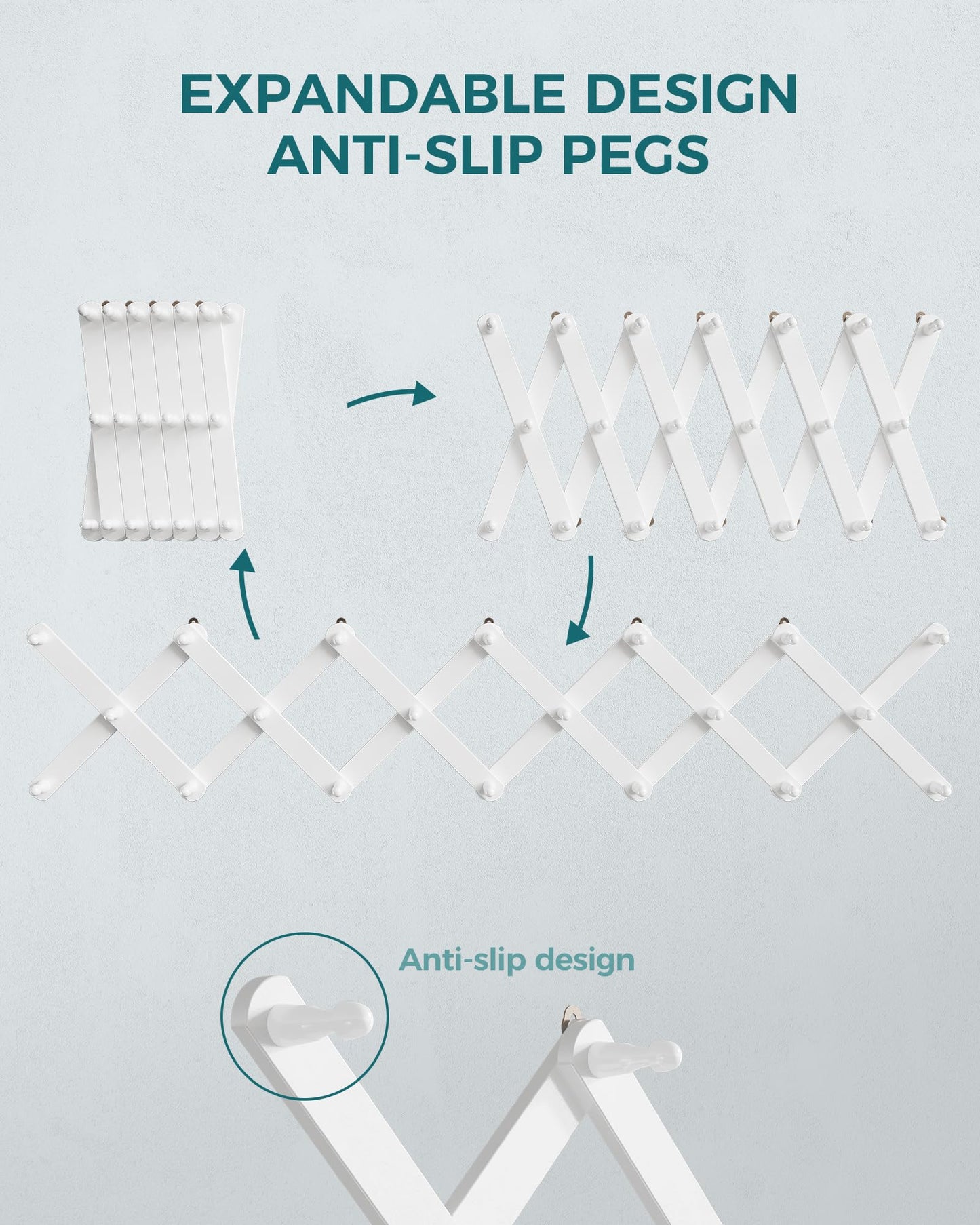 OROPY Accordion Wall Hanger with 20 Pegs, Expandable Wooden Coat & Hat Rack