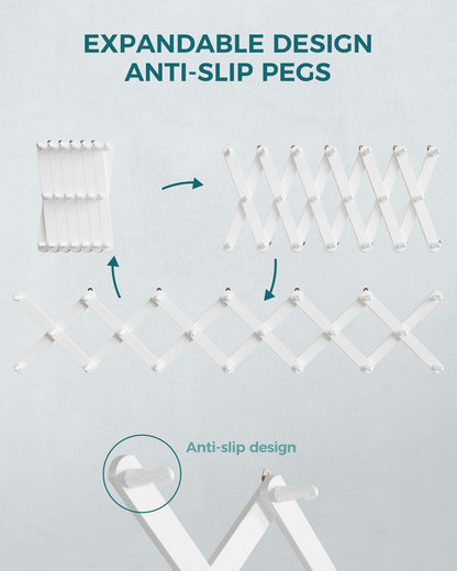 OROPY Accordion Wall Hanger with 20 Pegs, Expandable Wooden Coat & Hat Rack