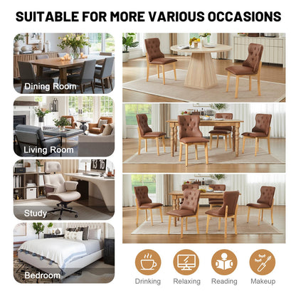 Faux Leather Dining Chairs Set of 2, Upholstered Dining Room Chair with Button Tufted, Solid Wood Legs, Mid Century Modern, Luxury Wingback Side Chair for Living Room, Kitchen, Restaurant, Brown