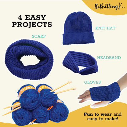BeKnitting Knitting Kit for Beginners Adults & Kids - Learn to Knit - Yarn, Pompom Makers, Needles & Other Supplies | Holiday Gifts, Gift-Ready Box