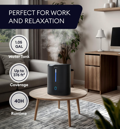GENIANI Ultrasonic Cool Mist Humidifier for Bedroom, Large Rooms, Home, 4L - Easy Fill & Clean Humidifier for Plants w/Auto Shut-off, 40H Runtime - Quiet, Top Fill Air Humidifier