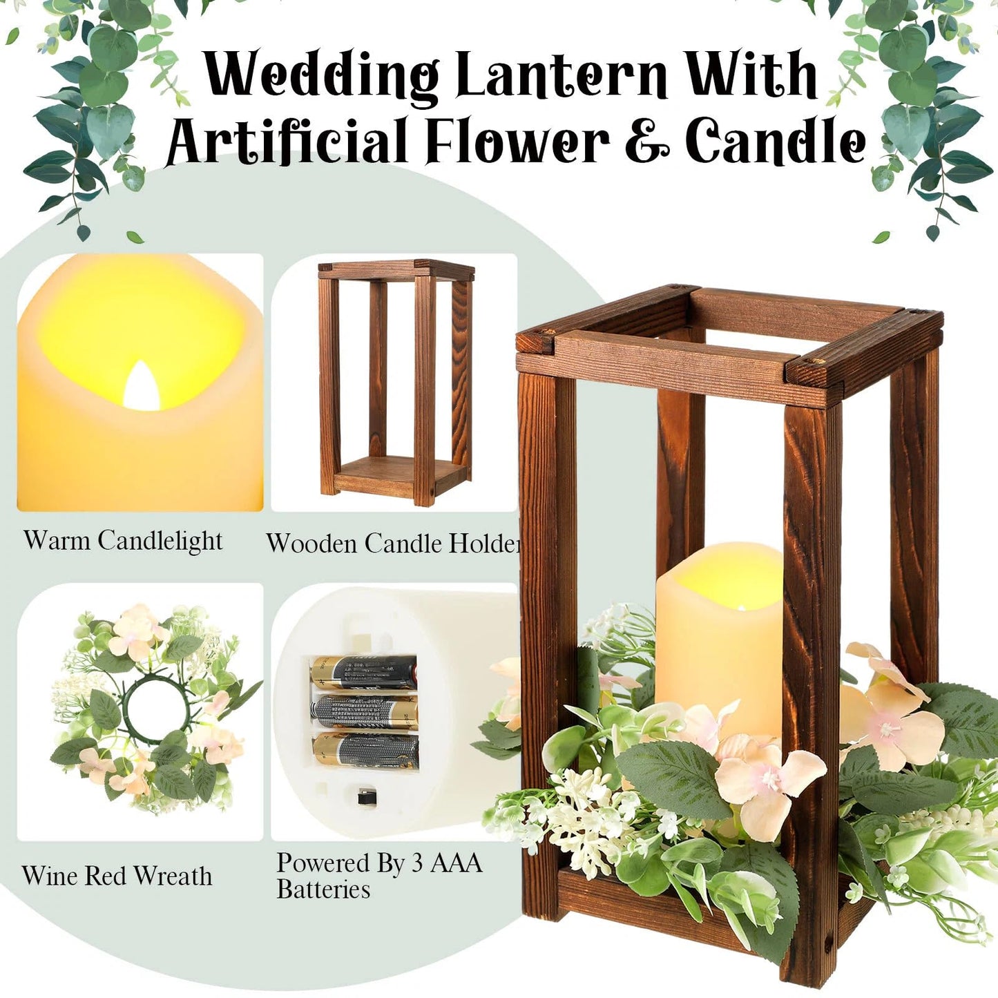 Hushee 30 Pcs Wooden Wedding Lantern Centerpiece Integrated Holders with Candles and Wreaths Rustic Wooden Candle Lantern Decor for Wedding Party Table Valentine Decor (Brown)
