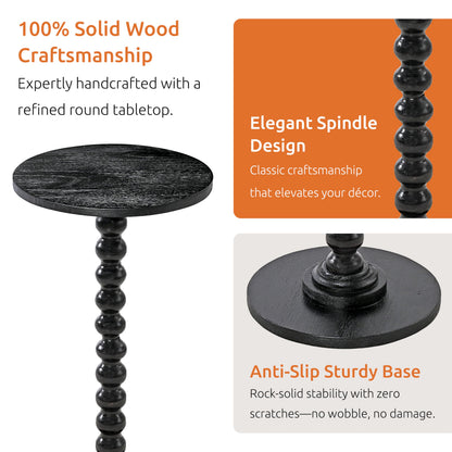 LIVINGNISH Solid Wood Round Side Table for Living Room, Bedroom and Office — Handcrafted 22-Inch End Table, Bedside Nightstand, Accent Table for Small Spaces with Tool-Free Assembly- Charcoal Gray