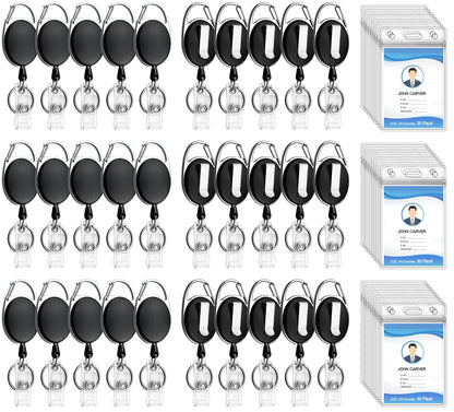 30 Pack Heavy Duty Retractable Badge Reel with Waterproof Vertical Name Badge ID Card Holders and Key Ring for Card Keychain Badge Holder