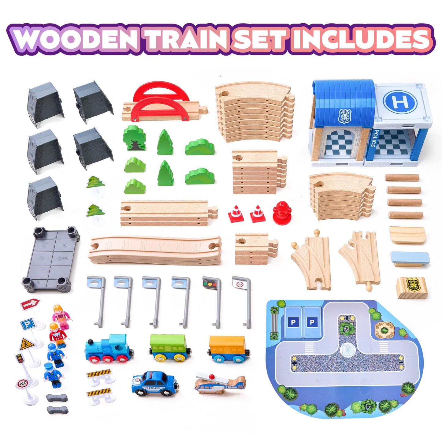 102Pcs Wooden Train Set for Toddlers, Wooden Train Track - Expandable and Changeable, Safe Educational Train Toys Gift for Boys & Girls Kids Ages 3-5 4-8, Compatible with All Major Brands