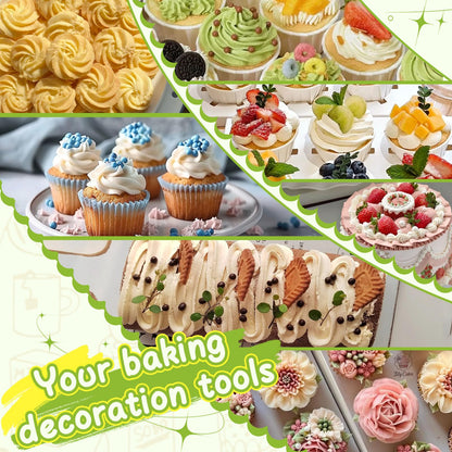 NOVANO Dessert Decorating Syringe Set, Frosting Piping Kit Stainless Steel Cake Decorating Kit with 54 Piping Tips & 9 Silicone Cupcakes, Yellow