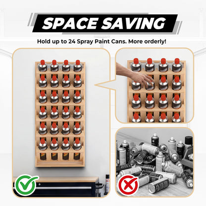 Sidasu 24 Can Spray Paint Can Holder, Wooden Spray Paint Storage Rack, Wall Mount Spray Can Organizer,6 Tier Paint Can Organizer for Garage/Workshop/Home