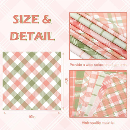 JarThenaAMCS 36Pcs Summer Buffalo Plaid Fabric Squares Cotton Fabric Bundles Small Pastel Pink Green Plaid Sewing Fabrics for DIY Craft Party Decor, 10 x 10 Inch