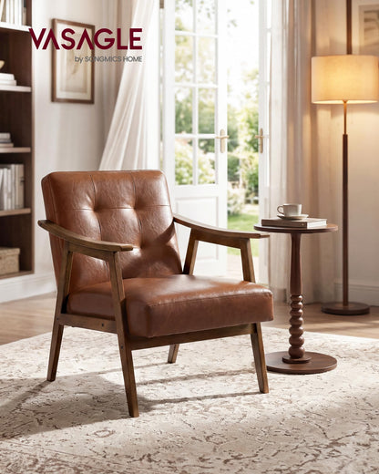 VASAGLE Accent Chair, PU Leather Armchair, Button Tufted Living Room Chair, Thick Cushion, Mid Century Modern Lounge Seating for Bedroom, Reading Nook, Home Office, Brown ULYY200KZ02S