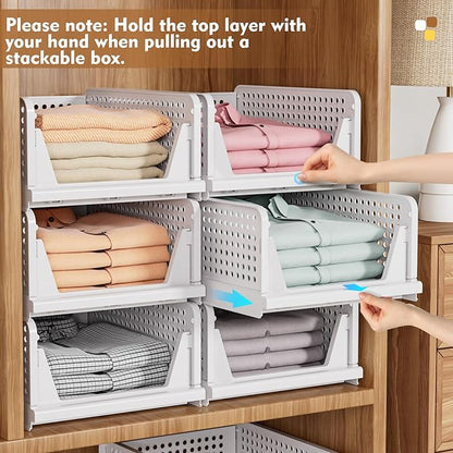SNSLXH 5 Pack Stackable Closet Organizer Box, Space-Saving Clothes Storage